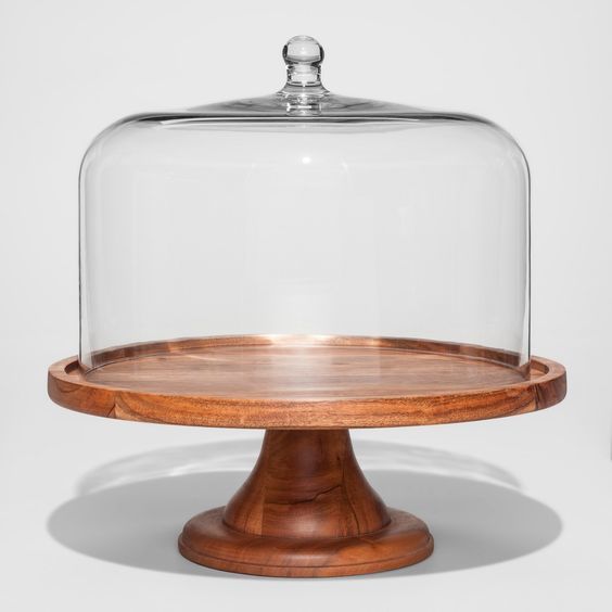 Round Glass & Wood Dessert Stand - Threshold, Brown