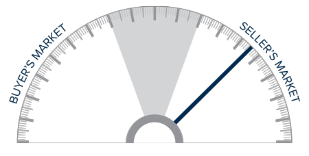 A speedometer graph indicating a seller's market on the Big Island of Hawaii during the third quarter of 2021.