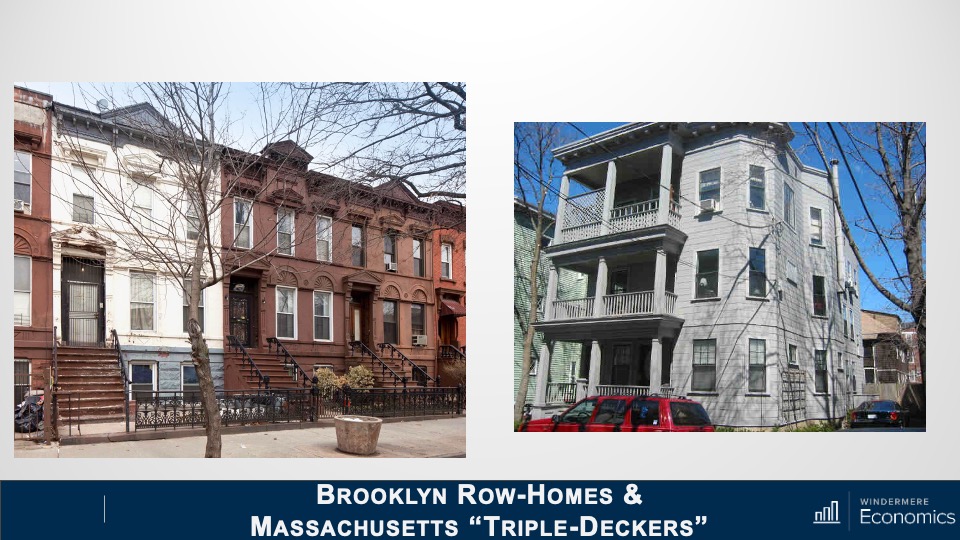 A side-by-side look at two different types of East Coast building types: the horizontal Brooklyn Row-Homes and the more vertically constructed Massachusetts "Triple Deckers."
