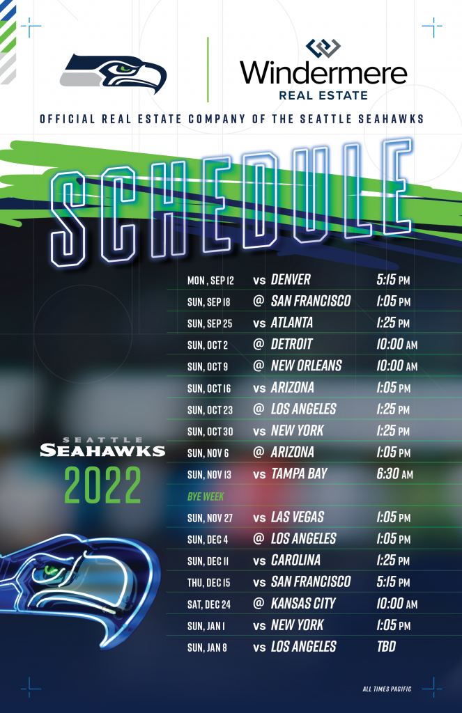 A graphic of the Seattle Seahawks 2022-2023 schedule